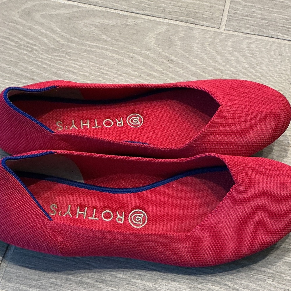 Rothy's Hot Pink Knit Ballet Flats with Blue Trim Sz 9 EUC - Picture 4 of 5